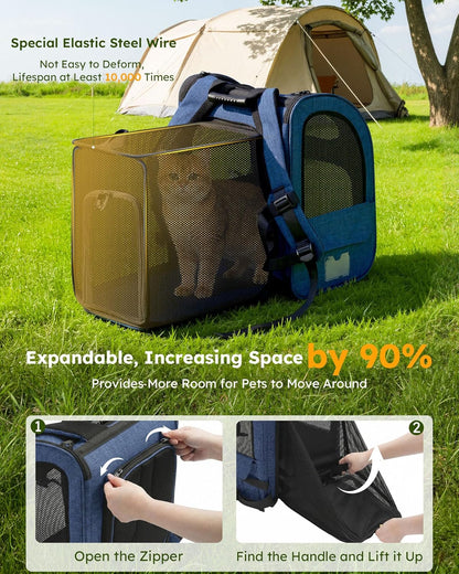 Pet Carrier Backpack, Cat Backpack Carrier, Expandable with Breathable Mesh for Small Dogs Cats, Dog Backpack Bag for Hiking Travel Camping Hold Pets up to 18 Lbs