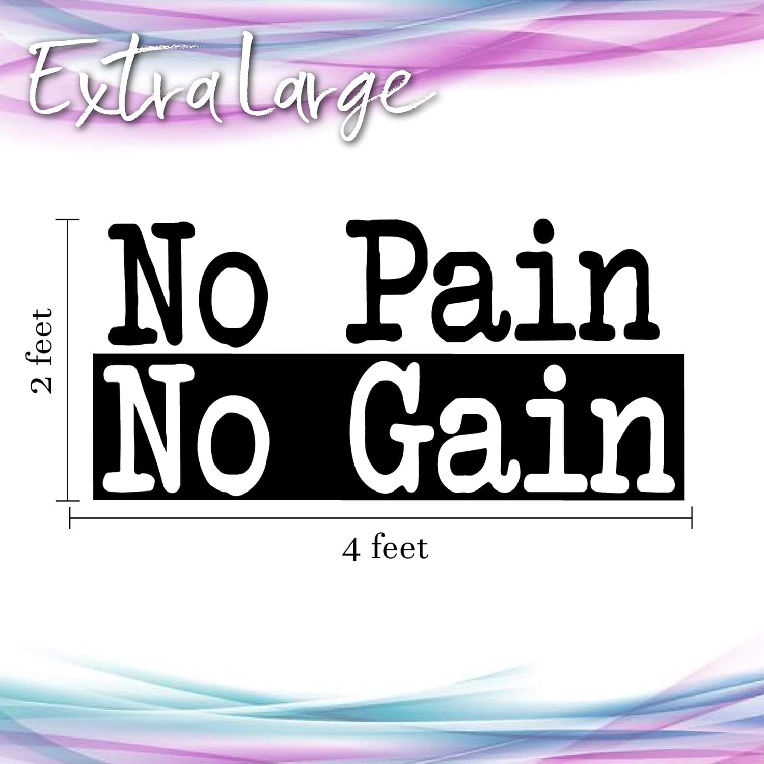 Extra Large Gym Wall Decal | No Pain No Gain Inspirational Gym Decor Wall Sticker Quote | 2 Ft X 4 Ft Huge Wall Art Decoration Big Vinyl Lettering Motivation Home Gym Decor | Workout Fitness Exercise