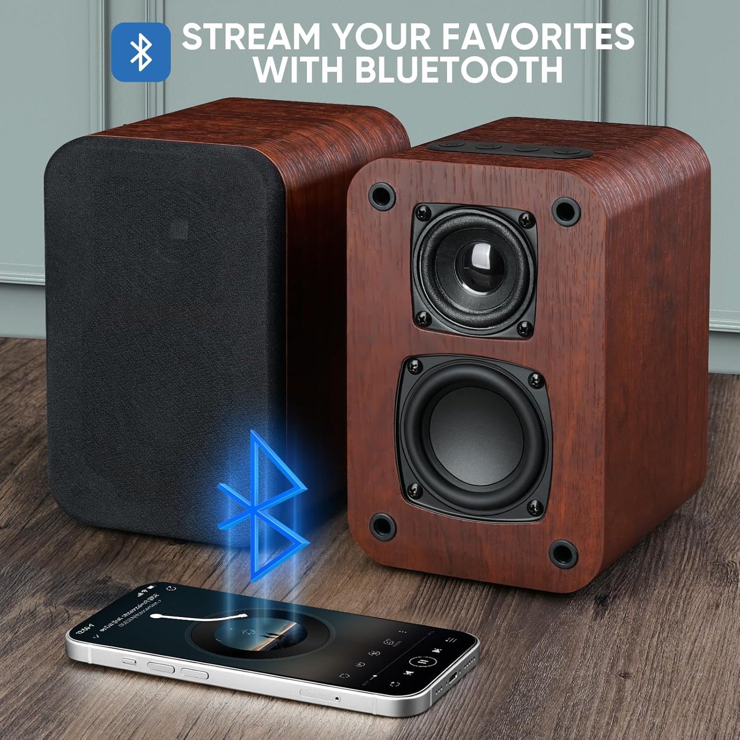 Powered Bluetooth Bookshelf Speakers, 40W Record Player Speakers with 2.75 Inch
