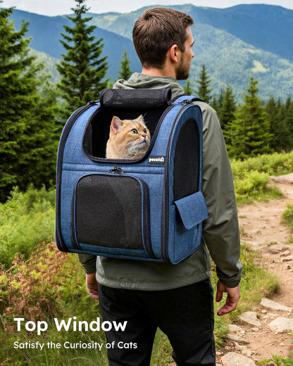 Pet Carrier Backpack, Cat Backpack Carrier, Expandable with Breathable Mesh for Small Dogs Cats, Dog Backpack Bag for Hiking Travel Camping Hold Pets up to 18 Lbs