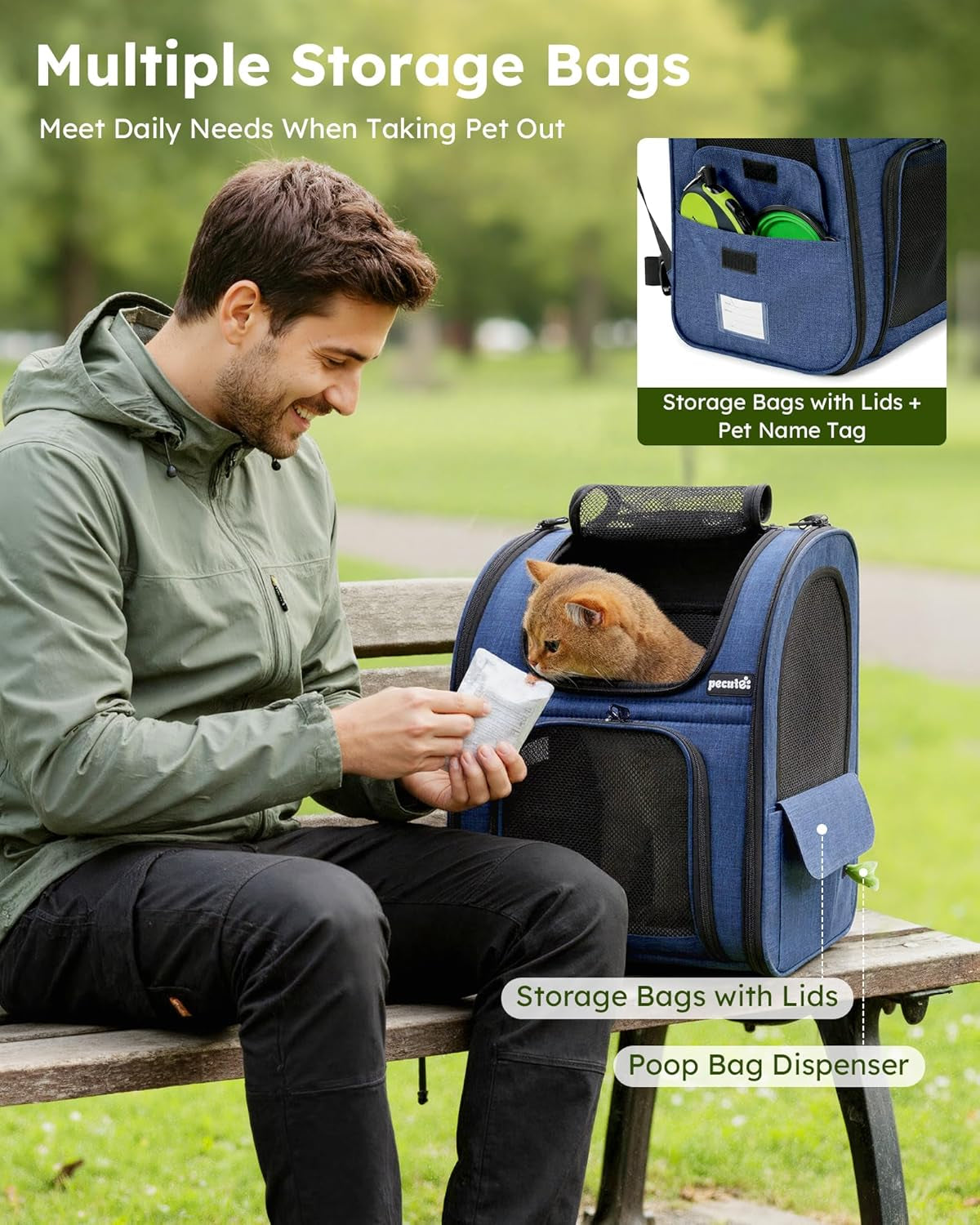 Pet Carrier Backpack, Cat Backpack Carrier, Expandable with Breathable Mesh for Small Dogs Cats, Dog Backpack Bag for Hiking Travel Camping Hold Pets up to 18 Lbs