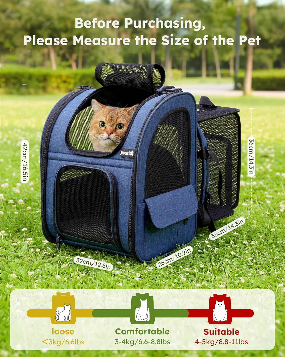 Pet Carrier Backpack, Cat Backpack Carrier, Expandable with Breathable Mesh for Small Dogs Cats, Dog Backpack Bag for Hiking Travel Camping Hold Pets up to 18 Lbs