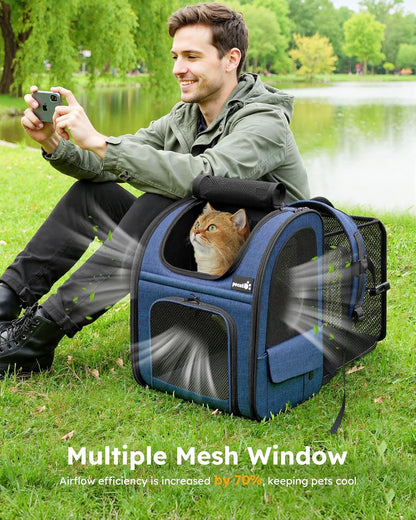 Pet Carrier Backpack, Cat Backpack Carrier, Expandable with Breathable Mesh for Small Dogs Cats, Dog Backpack Bag for Hiking Travel Camping Hold Pets up to 18 Lbs